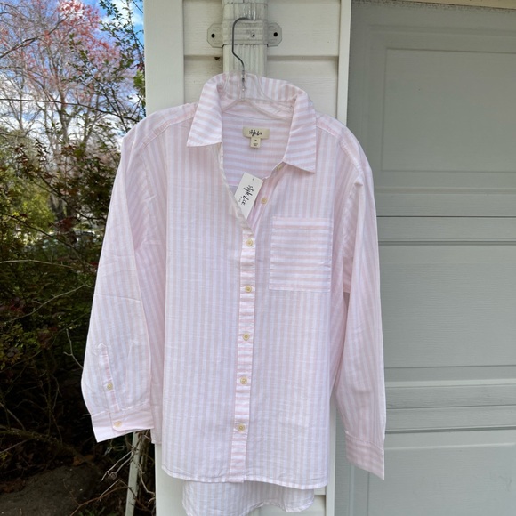 3050092 Pink-White Striped Cold Shoulder Blouse